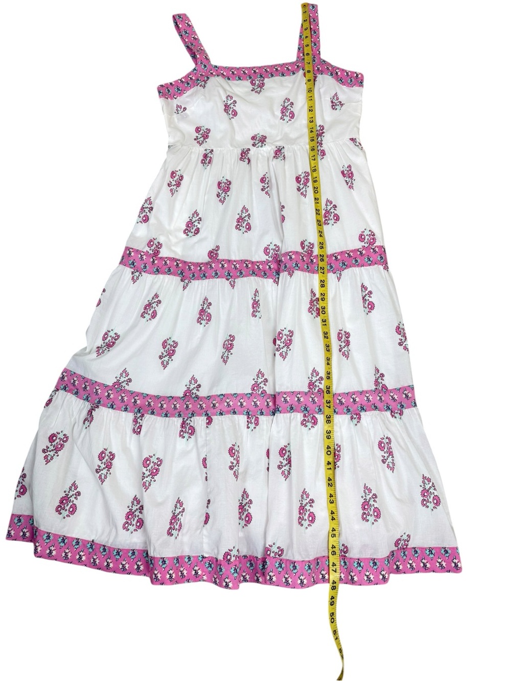 J.Crew Block Print Tiered Midi Dress White Pink Floral Square Neck Cotton SZ 10 - Picture 14 of 16